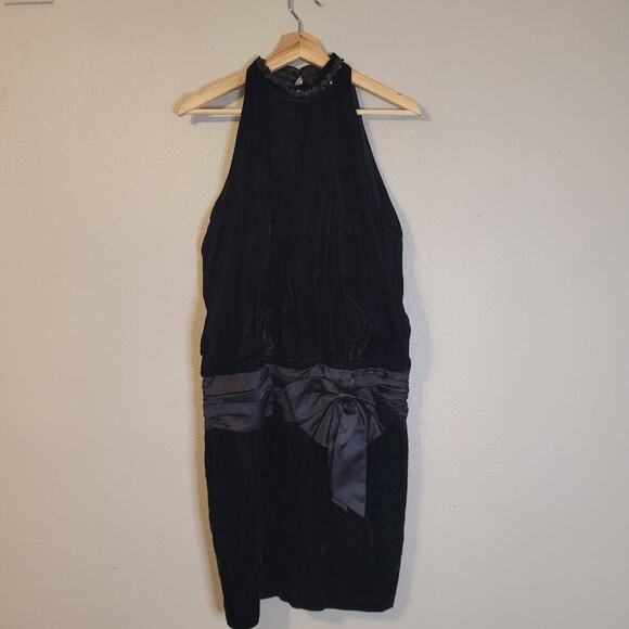 Vintage Gunne Sax Jessica McClintock Black Velvet Sequin Dress Womens 9 - Picture 1 of 10